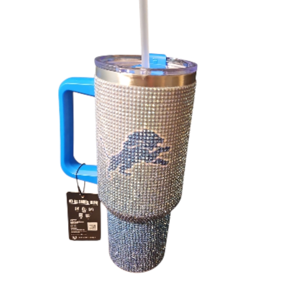 NBA Detroit Lions Blue and Silver Rhinestone 40 oz Tumbler